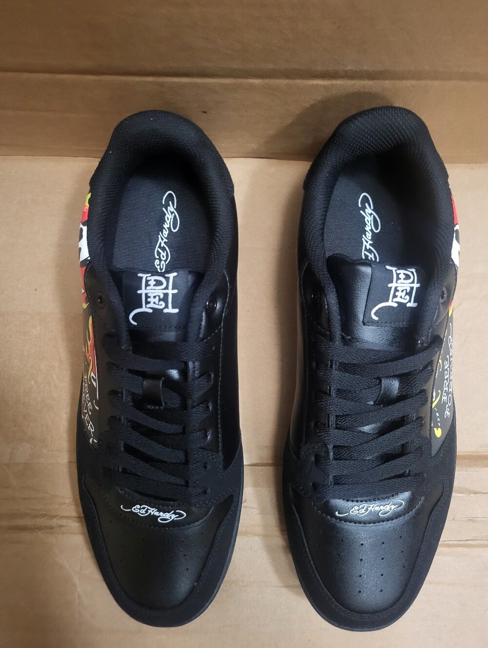 ED Hardy Skull Flame Tattoo Graphic Black Sneakers Men Size 12 NEW - Picture 7 of 12